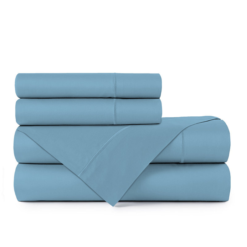 Ensemble de draps 100% satin de coton Morrison 500, Très grand, Bleu ciel, 500
