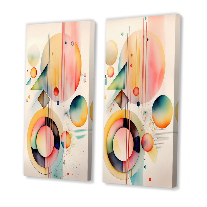 Pastel Minimalist Multi Shape Art II - ensemble de 2 décorations murales modernes, H 40 po x l 40 po, Toile tendue