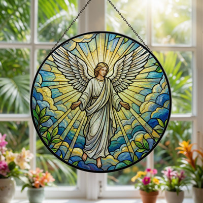 7.8"H Angel Light Stained Glass Window Panel