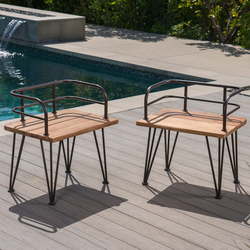 2 Rustic Patio - Wood Seats, Iron Frames, Finish, For Outdoor Use Industrial Chair 2 Chairs, Stylish Look