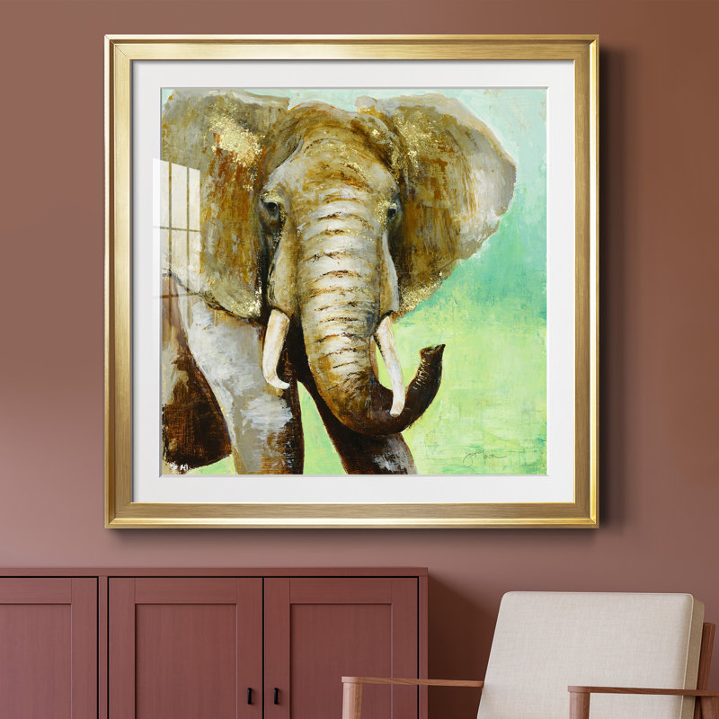 Painterly Elephant - reproduction d'art sur papier encadrée, H 30,5 po x l 30,5 po x P 1,5 po, Cadre doré