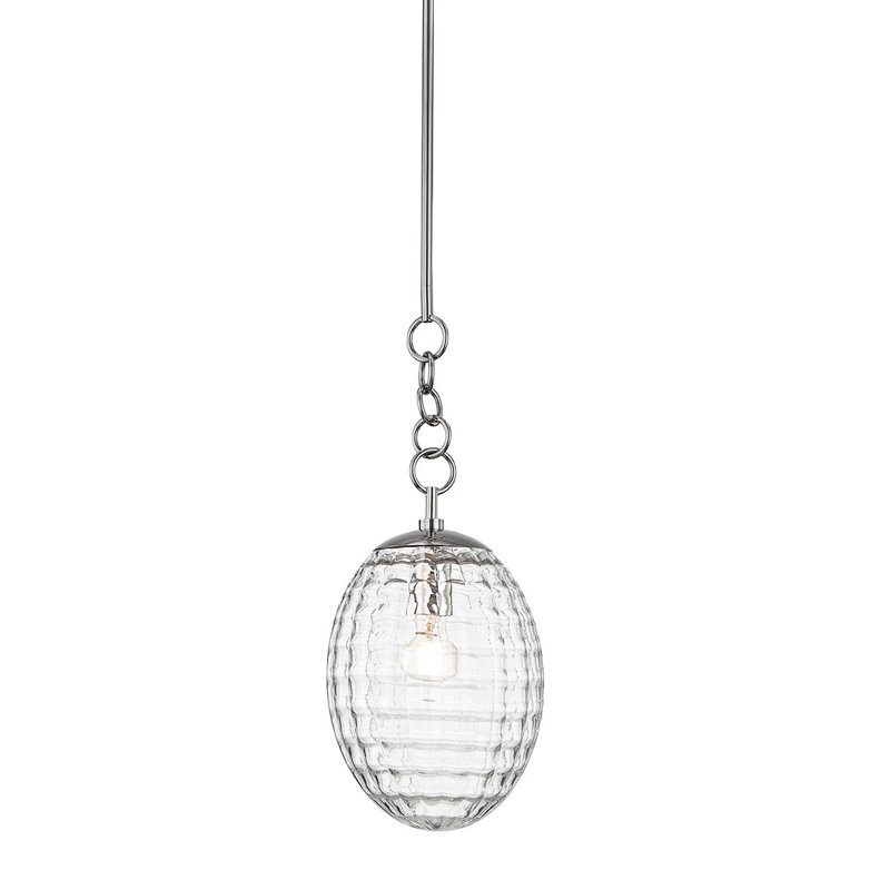 Attleboro Single Light Glass Pendant, Polished Nickel