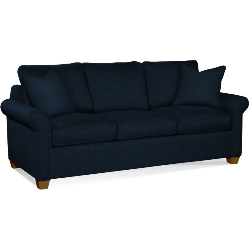 Park Lane Upholstered 81'' Sofa, Havana Finish, Blue Geometric