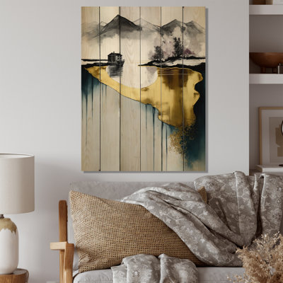 Elois Gold And Blue Lakehouse II - Unframed Print on Wood