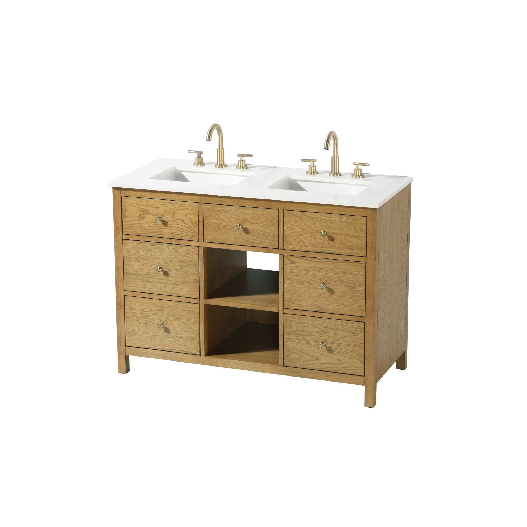 Double Bathroom Vanity, Honey Teak/Gold, 48"