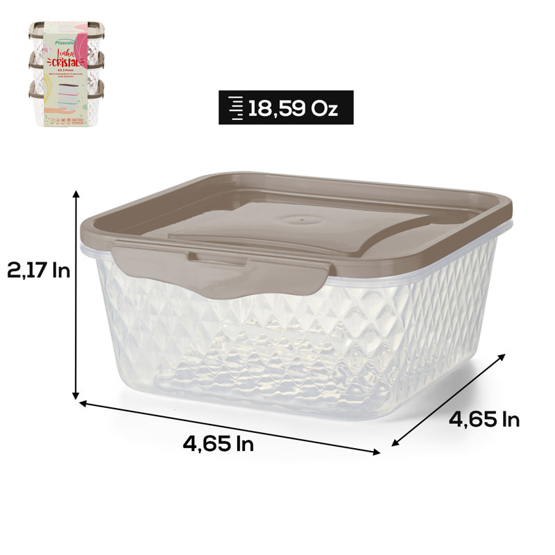 Ensemble de 3 contenants alimentaires Crystal, Brun