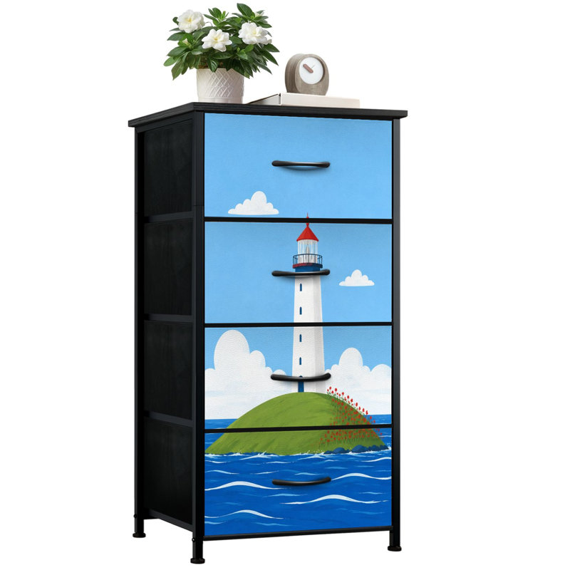 Commode de rangement verticale 4 tiroirs avec phare blanc et vert Hill Hill
