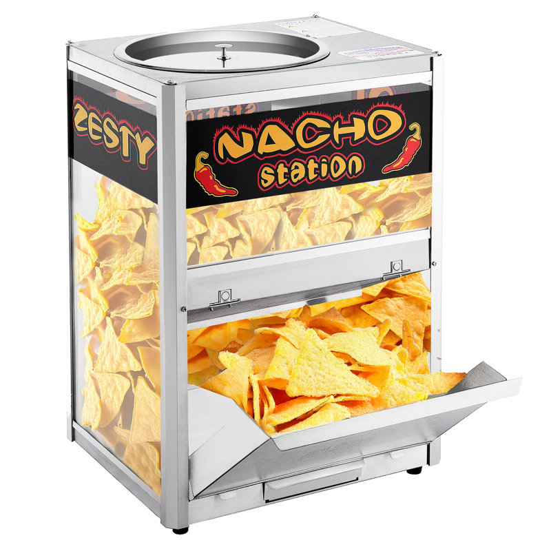Chauffe-plats Nacho - Présentoir de comptoir en acier et marchandiseur pour croustilles, arachides et maïs soufflé par Great Northern Popcorn (argent)