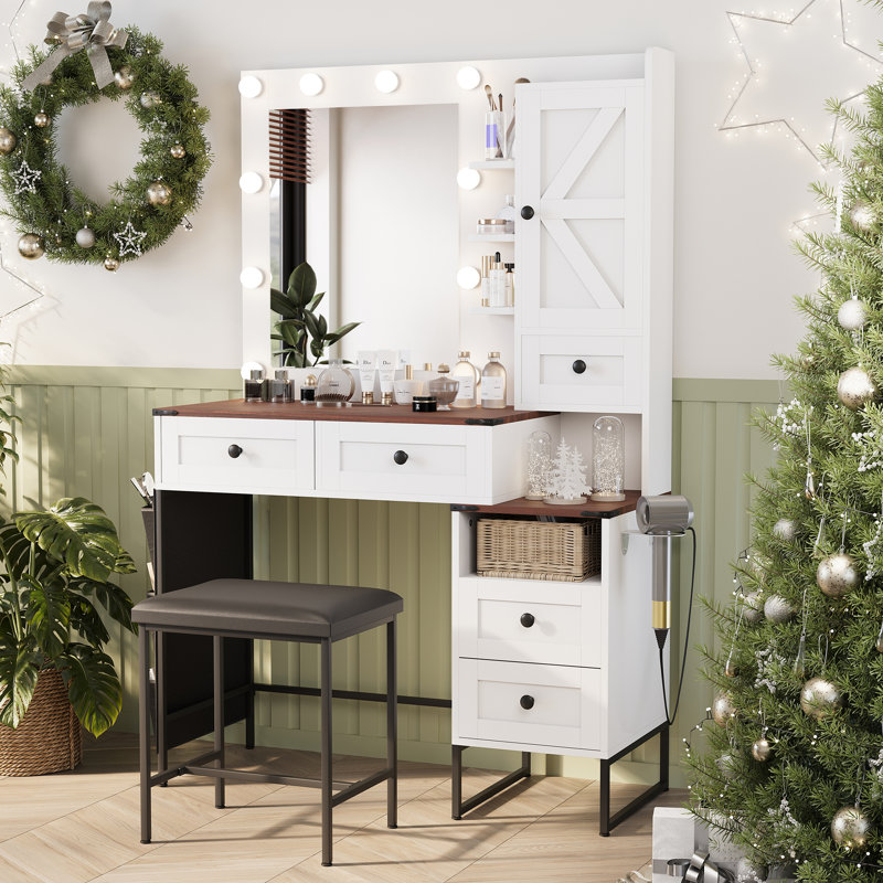 Bureau de maquillage avec lumière DEL, grand miroir et station de charge