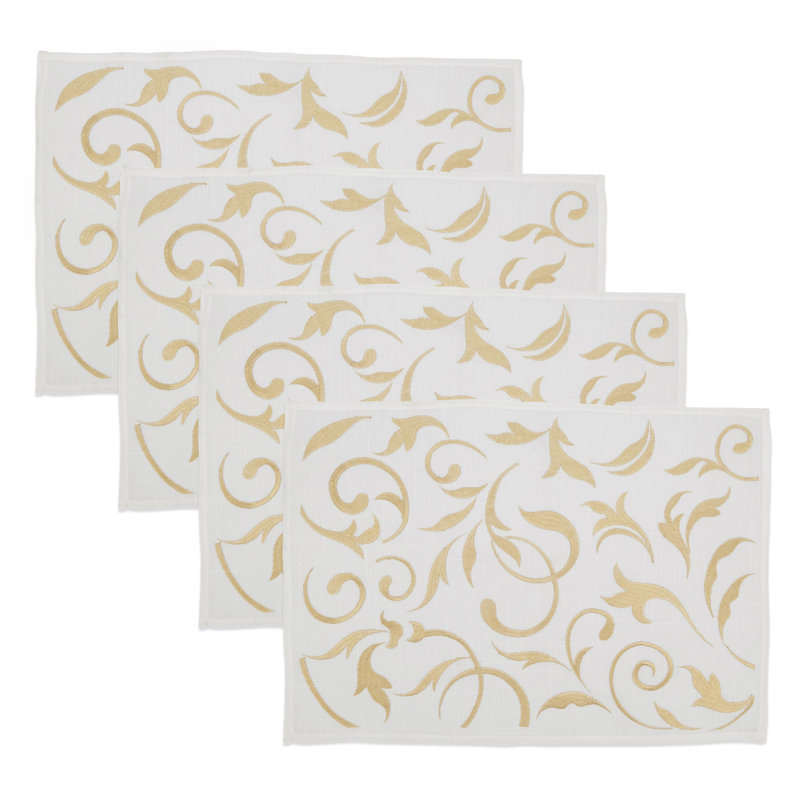 Napperon délicat à motif de feuilles brodées (ensemble de 4) 20B, Or