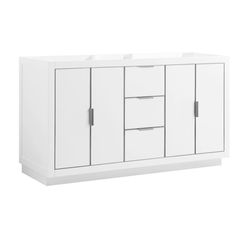 Austen 60'' W Double Bathroom Vanity Base, Off White/Brushed Silver