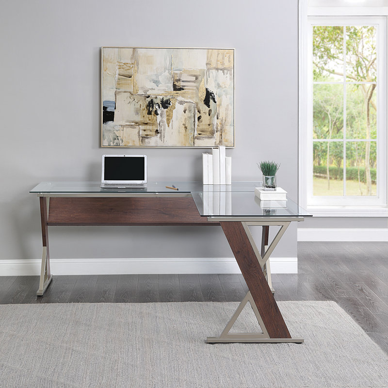 Zenos L-Shaped Glass Top Writing Desk