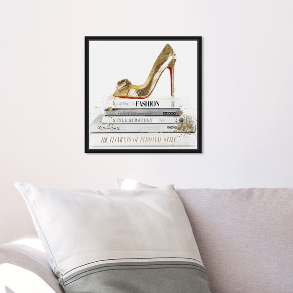 The Oliver Gal Artist Co Fashion and Glam Wall Art Canvas Mind' Shoes  Framed-Prints, 20 in x 24 in, Gray, Gold