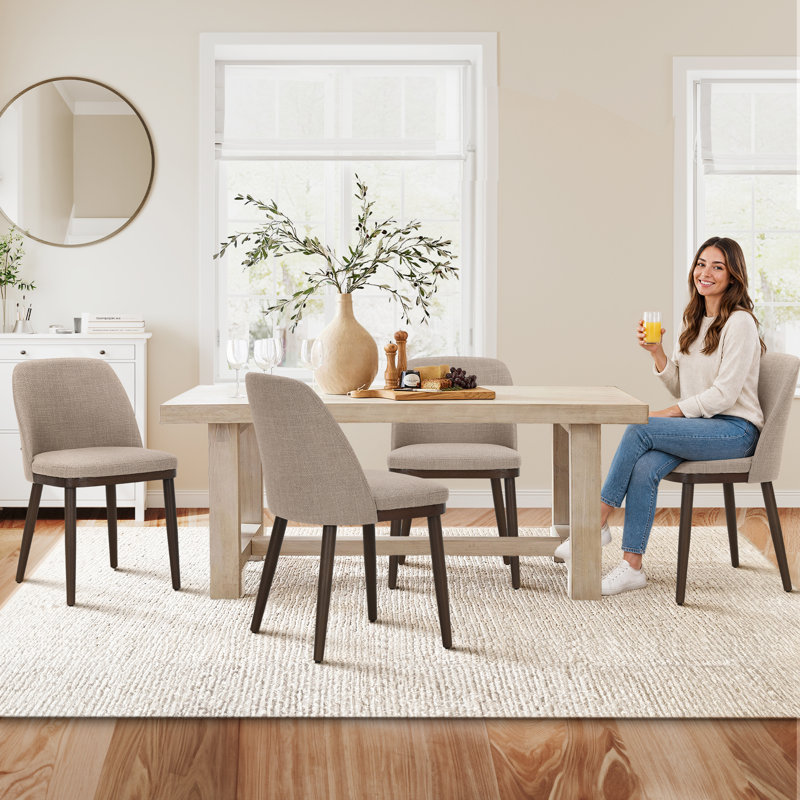 Modern Compact Fabric Upholstered Dining Chair ,with Solid Wood Legs, Ergonomic Curved Back, Easy Assembly, Camel
