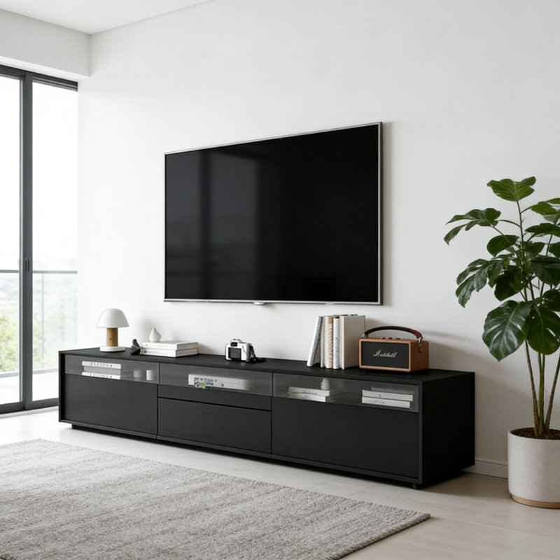 Meuble télé moderne en bois massif de 78,74 po de largeur