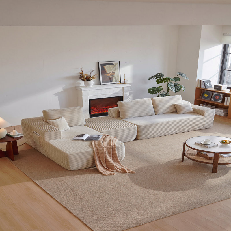 Canapé modulaire de 104 po avec méridienne en forme de U, canapé modulaire moderne avec assise profonde, sièges rembourrés pour la chambre à coucher du salon, pas d'assemblage requis, beige