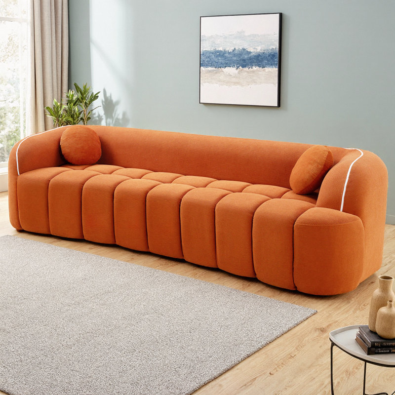 Canapé en velours côtelé 99,2 po moderne, canapé 3 places sans assemblage requis avec capitonnage à canaux, canapé à bulles avec 2 coussins, siège profond pour le bureau du salon