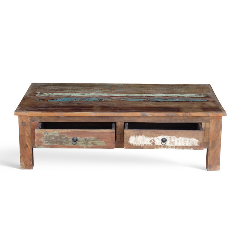 Table basse avec rangement en bois massif Lucian, H 15,75 po x l 43 po x P 24 po