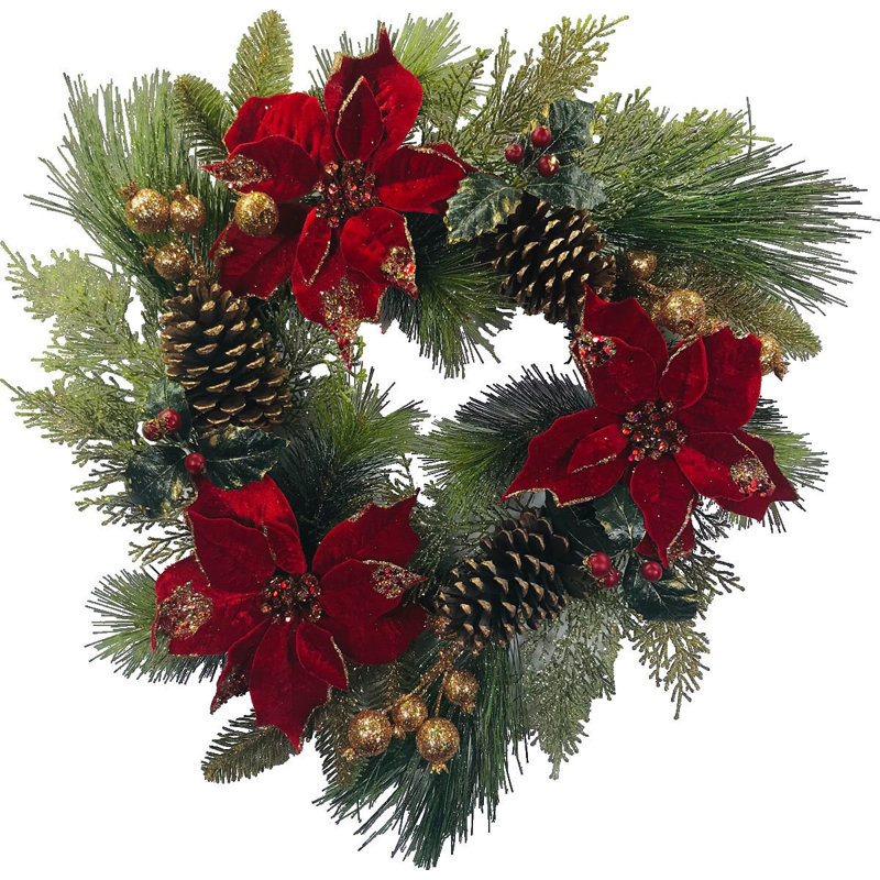 Couronne de pin poinsettia 24 po