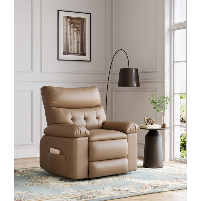 41.7'' Oversized Wide Recliner Chair, PU Leather Large Manual Recliner, Yellow