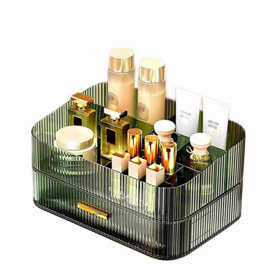 Organisateur de maquillage avec tiroirs empilables, organisateurs de meuble-lavabo et rangement, idéal pour les comptoirs de bureau et de commode, idéal pour les cosmétiques, les soins de la peau, les rouges à lèvres, le soin des ongles - Vert