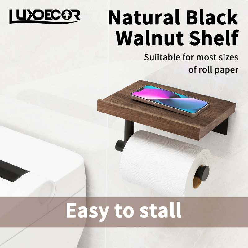 Porte-papier hygiénique avec tablette et porte-papier hygiénique mural pour salle de bain, Noir mat