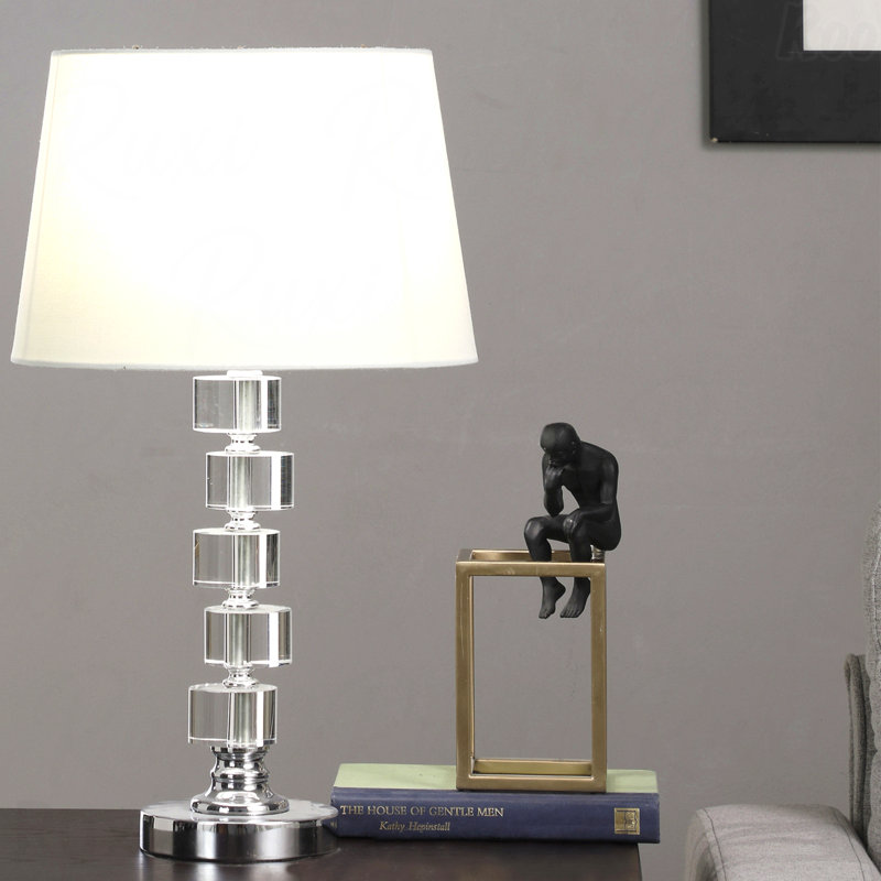 Lampe de table - Accent de cristal de 20 po, conception ronde de cubes empilés, cadre en métal