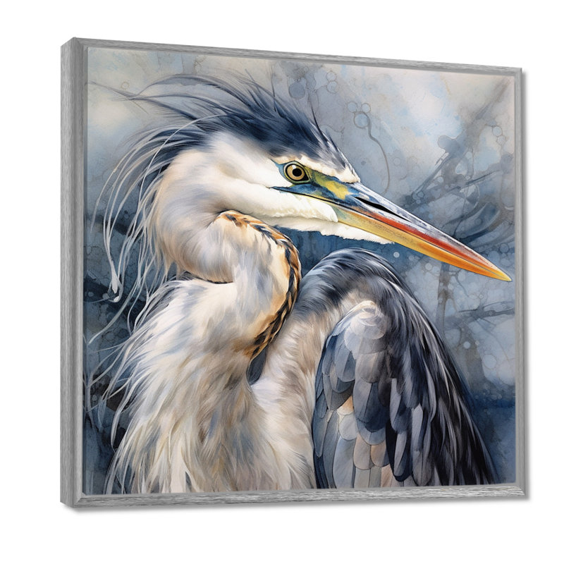 Heron Waterbird II - Heron, impressions encadrées, H 24 po x l 24 po, Argent argent, Reproduction avec cadre flottant