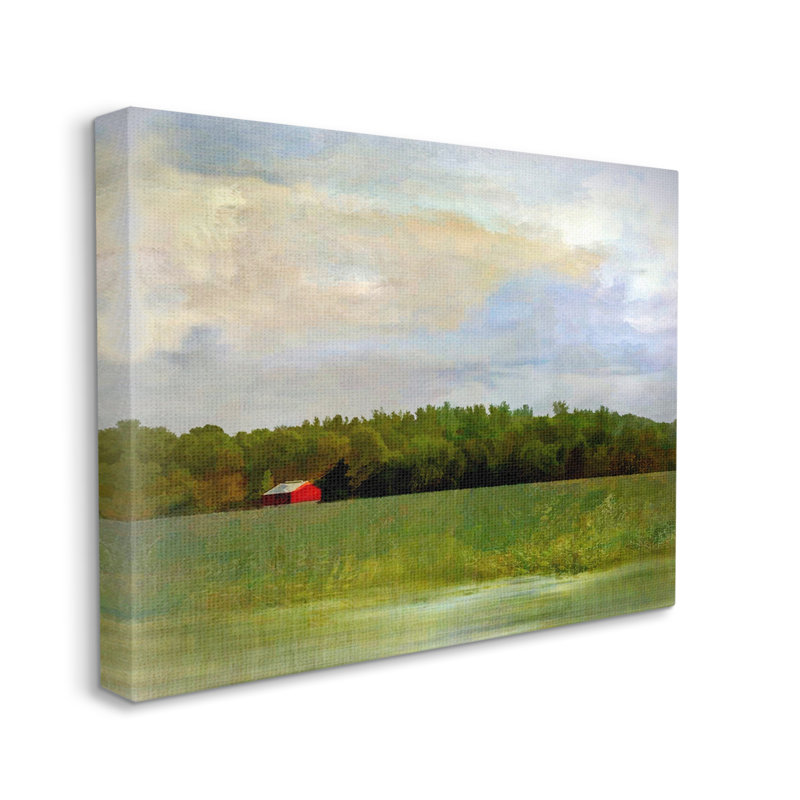 Paysage champêtre rouge, paysage champêtre sur toile, H 16 po x l 20 po x P 1,5 po