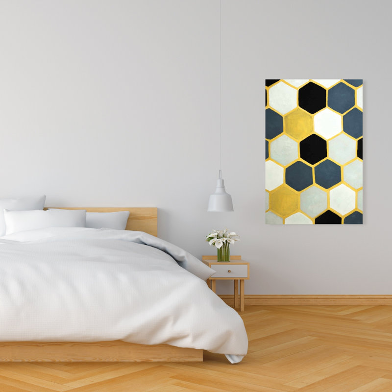Blue Cells - Formes en toile dorée pour une décoration intérieure élégante, H 24 po x l 36 po