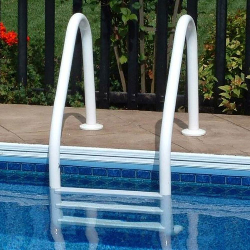 Saftron 3 Rung Step Ladder Inground Pool Handrail w/Polymer Finish, White