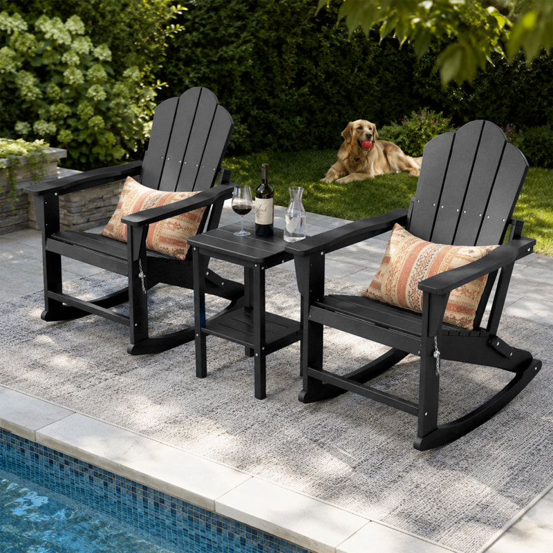 Chaise berçante d'extérieur en PEHD, Noir