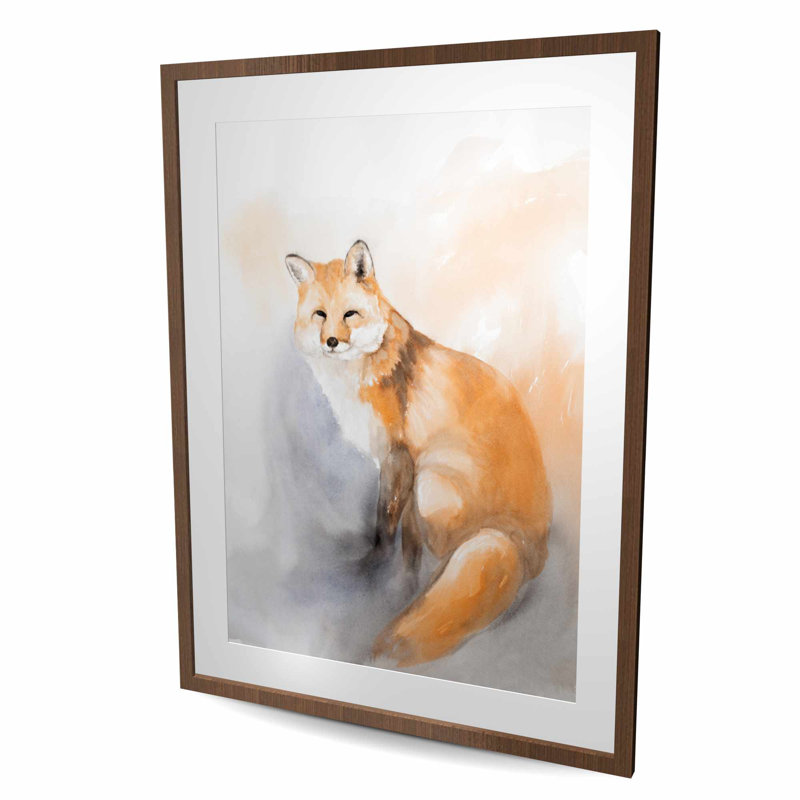 Watercolor Fox - Blue Living, impression encadrée avec passe-partout