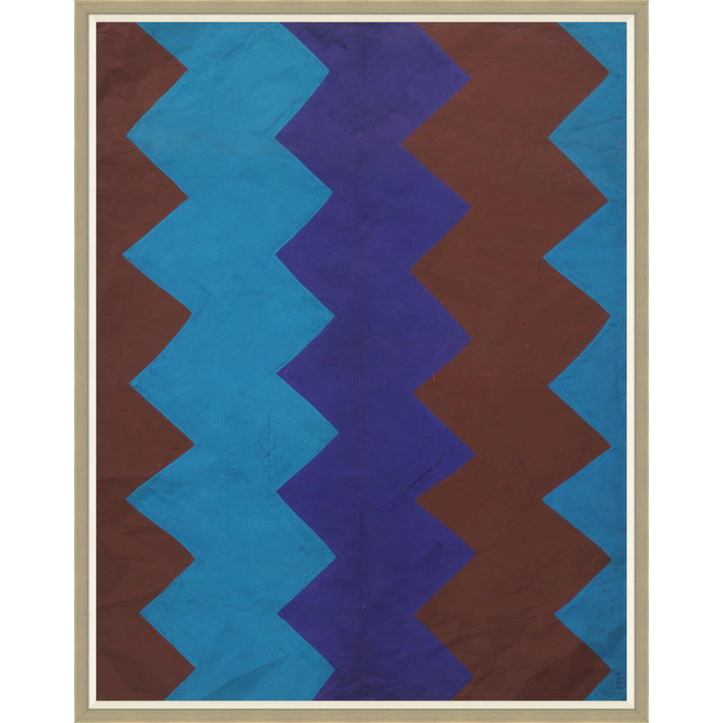 Blue Brown Print by Paule Marrot, 54" H x 43" W x 1.25" D, Silver Framed