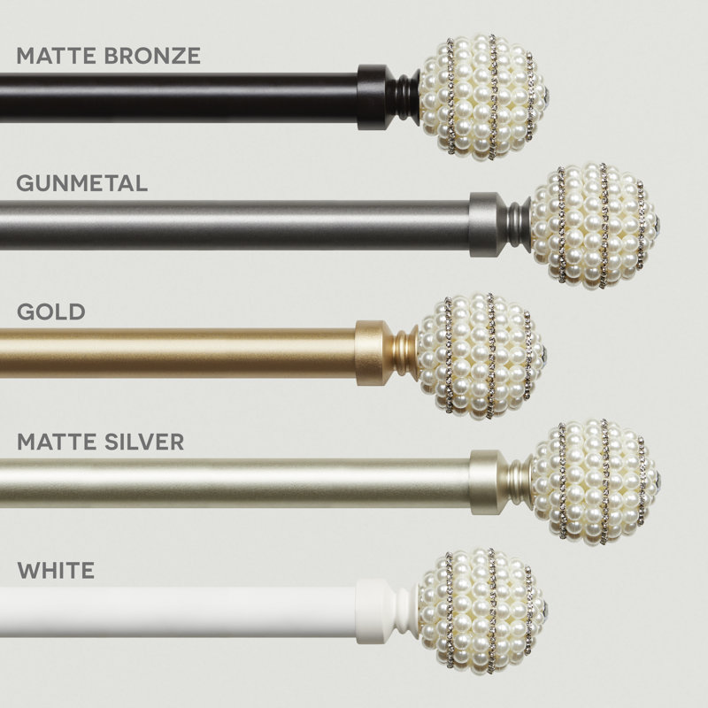 Gold Adjustable Curtain Rod with Faux Pearl Finials