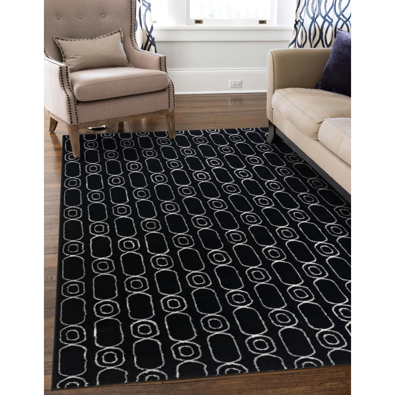 Tapis contemporain noir et argenté Vincente, Rectangle 2 pi x 3 pi 1 po