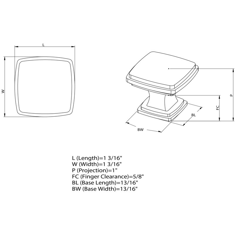 1 3/16" Length Square Knob Multipack, Brushed Oil Rubbed Bronze