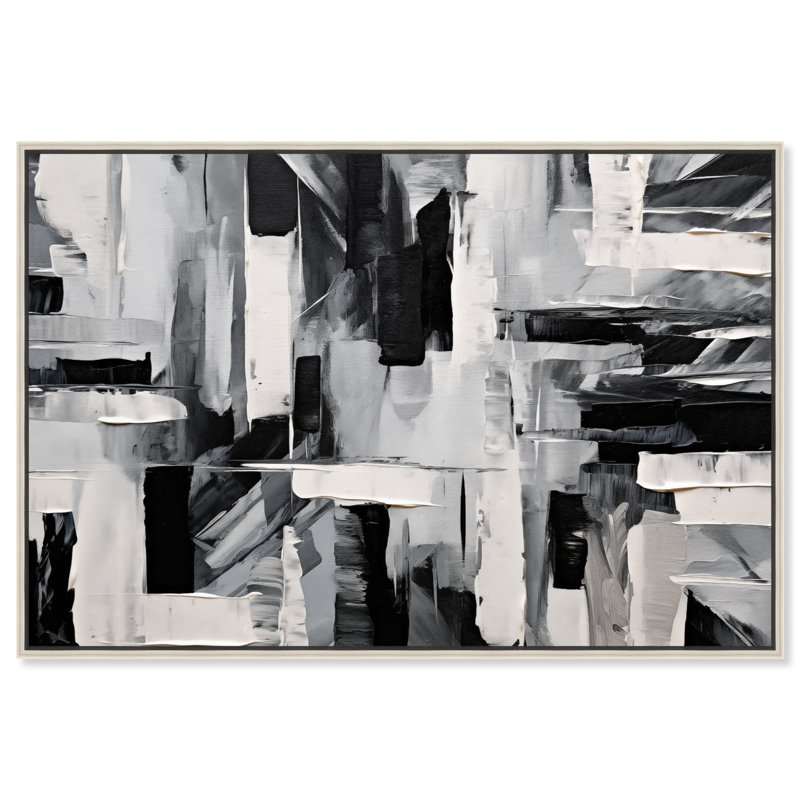 "Melosa", art mural moderne abstrait noir et blanc par Art Remedy, H 11 po x l 16 po, Cadre argenté