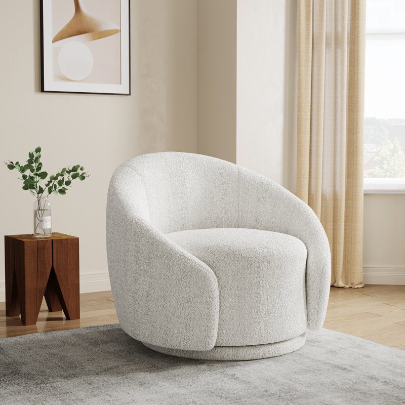 Fauteuil demi-tonneau pivotant rembourré Aunna, Ourson blanc
