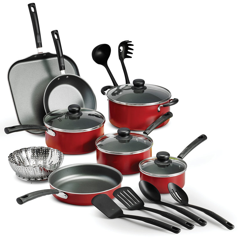 18 Pc Cookware Set - Aluminum, Nonstick - Red - Den - Primaware