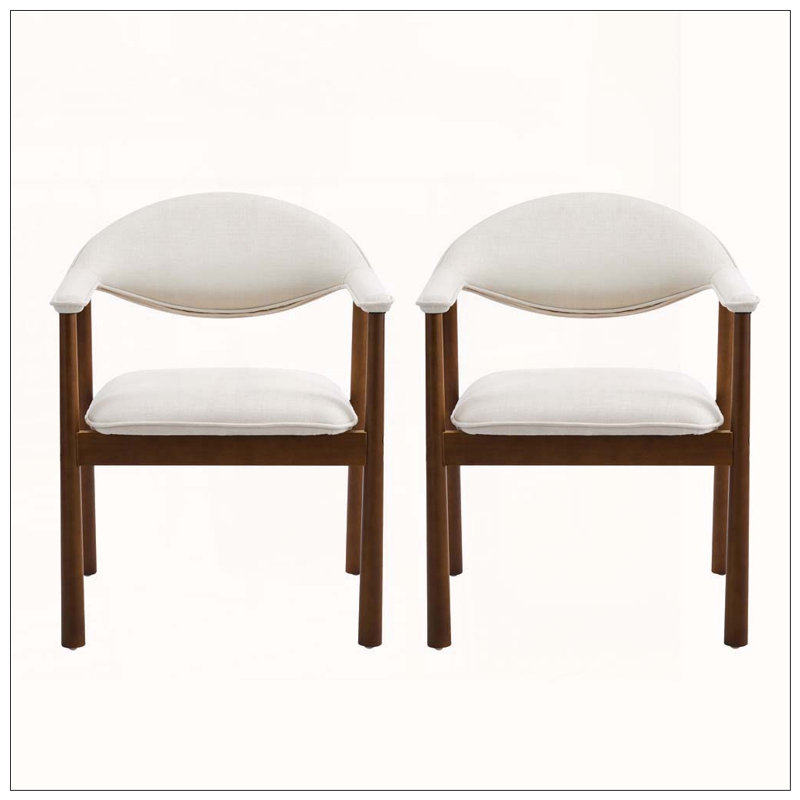 Chaises de salle à manger rembourrées modernes avec dossier incurvé, Beige,Walnut-Fabric