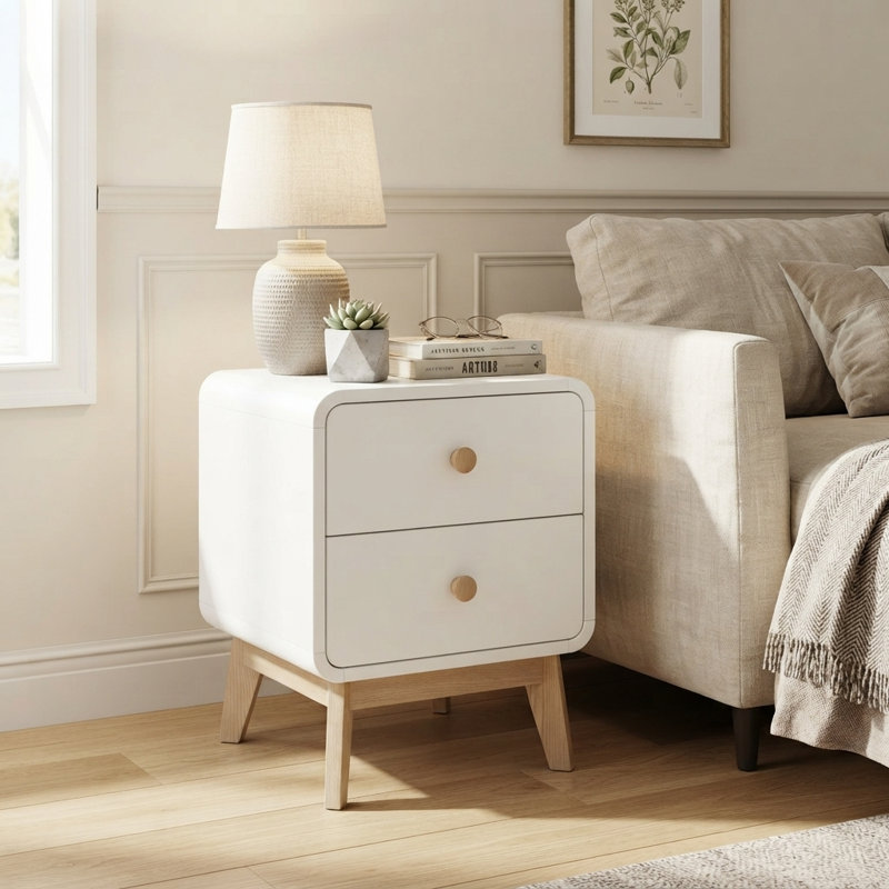 Aries 2 Drawer Wood Nightstand, Bedside Table with Storage Drawers, Night Stand for Bedroom, End Table or Side Table for Living Room, 39.3 cm D x 39.5 cm W x 55 cm H