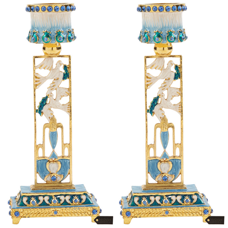 5.9'' H Pewter Tabletop Candlestick, Light Blue