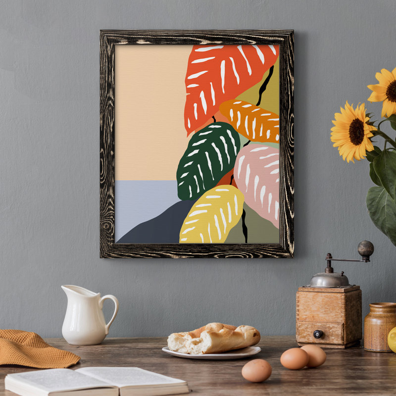 Plante tropicale II - peinture sur toile encadrée, H 20 po x l 17 po x P 1,5 po, Cadre noir
