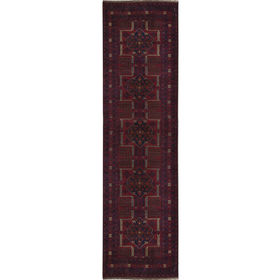 Tapis rouge / noir en laine noué à la main de conception unique 2 pi 6 po x 9 pi 6 po