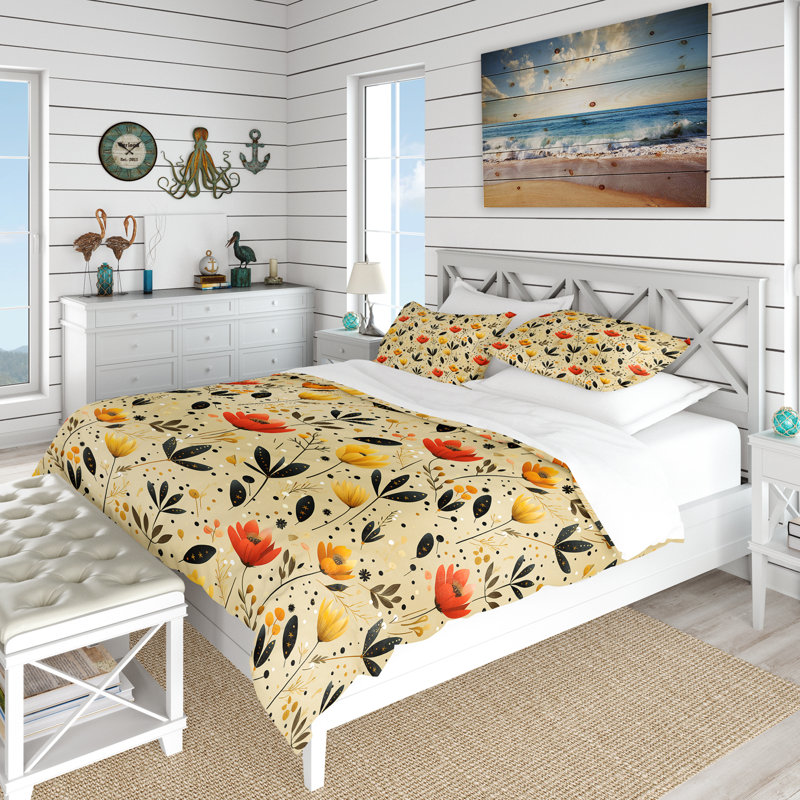 Ensemble de housse de couette Sunset Ladybug Flowers I, Housse de couette pour très grand lit et 2 très