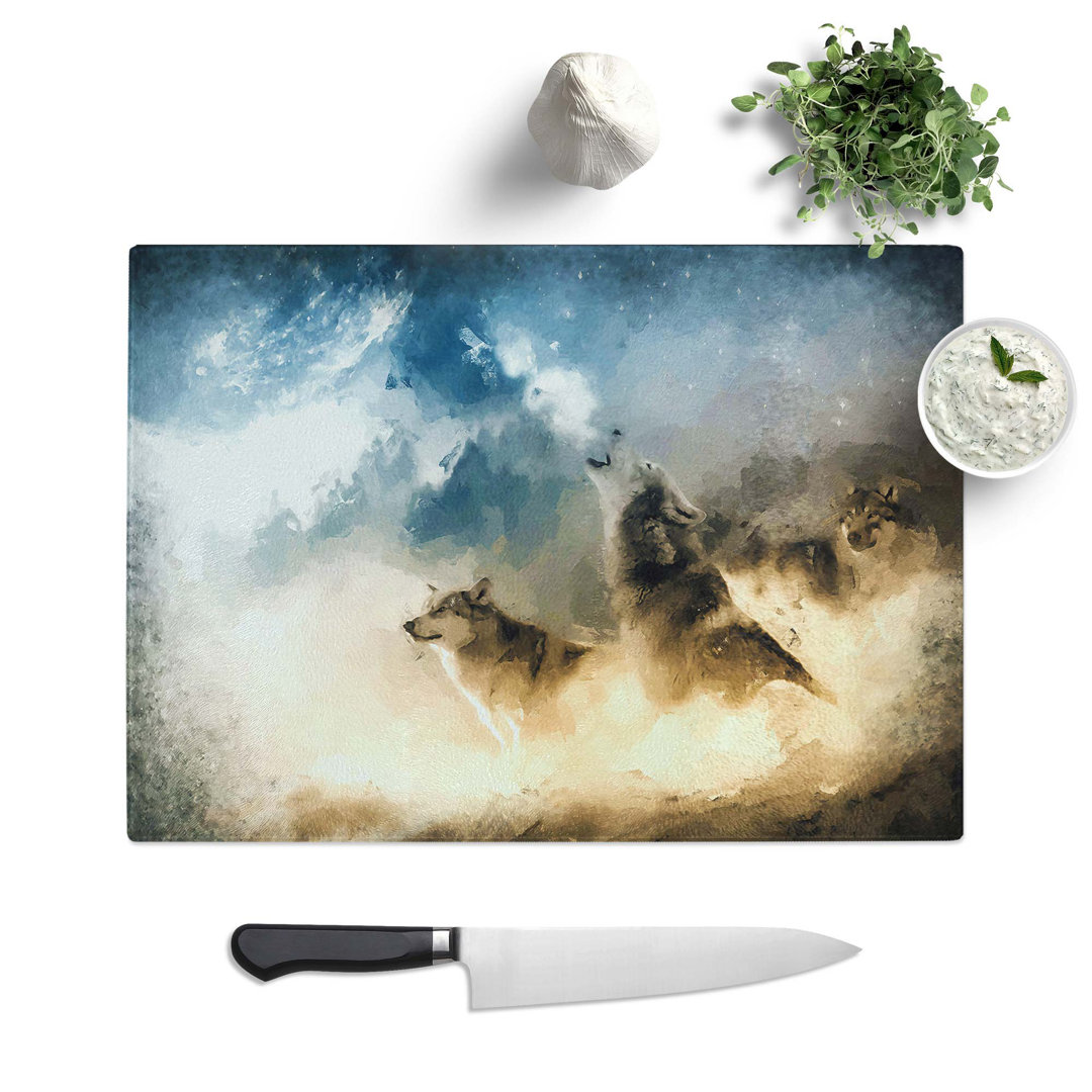 Tempered Glass Wolves Howling in the Forest in Abstract Chopping Board