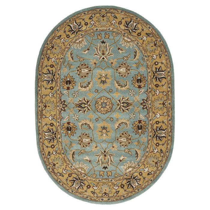 Darby Home Co Cardwell Oriental Handmade Tufted Wool Blue/Gold Area Rug
