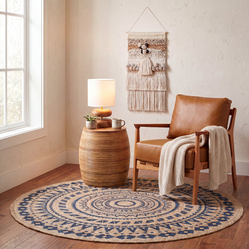 Detweiler Hand Woven Jute Oriental Rug, Round 6' x 6'