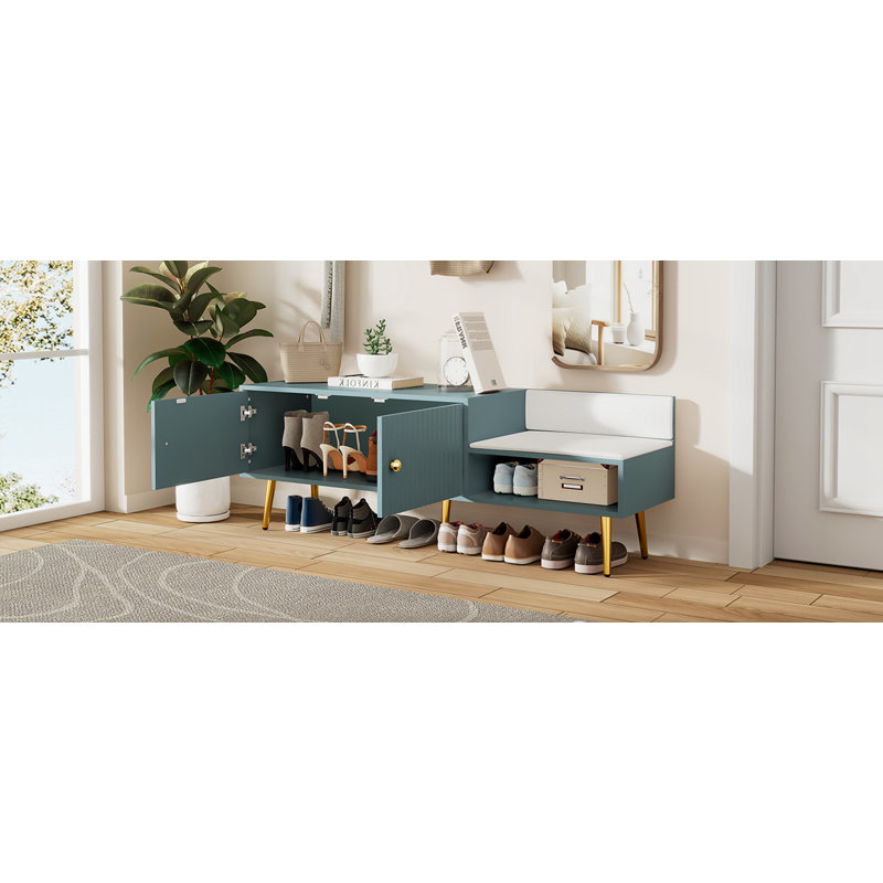 Banc de rangement pour chaussures avec coussins, Bleu